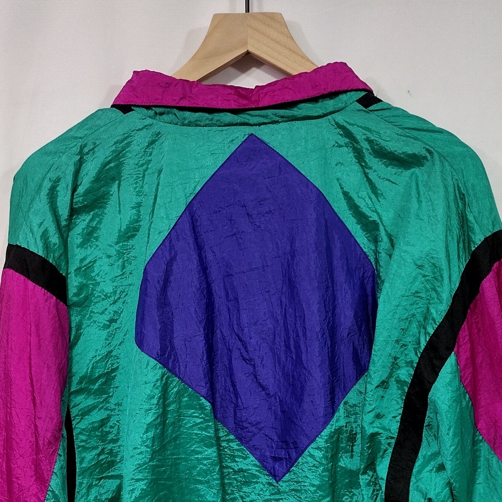 Vintage Kuma Sport Colorblock Windbreaker Set Womens M Green Boho Retro 80s 90s - Picture 5 of 13